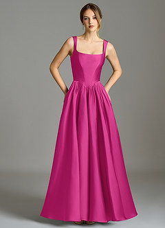 Azazie Verina Robes de demoiselle d'honneur Robe Trapèze en Satin extensible Plissée Fuchsia image3
