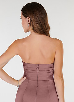 Azazie Yola Bridesmaid Dresses Vintage Mauve Sheath V-Neck Pleated Stretch Satin Convertible Dress image7
