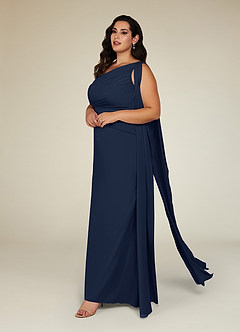Azazie Franchesca Mother of the Bride Dresses Dark Navy Mermaid Pleated Stretch Chiffon Dress image9