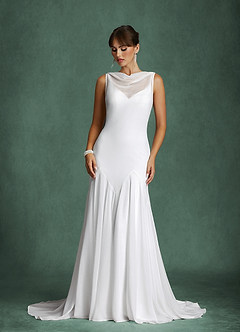 Azazie Angelina Vestidos de novia Vestido Diamante Blanco de Gasa de Corte Sirena image2