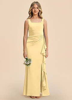 Azazie Adrienne Junior Butter Sheath Pleated Stretch Satin Dress image3