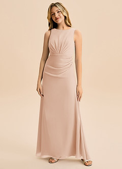 Azazie Floris Junior Robe Trapèze en Mousseline de soie Plissée Rose Perle image4