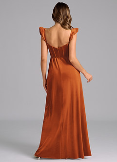 Azazie Denisse Bridesmaid Dresses Burnt Orange A-Line Ruched Velvet Dress image7