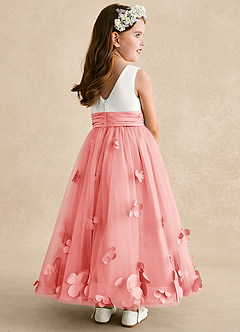 Azazie Vi Flower Girl Dresses Coral A-Line Sleeveless Tulle Dress image4