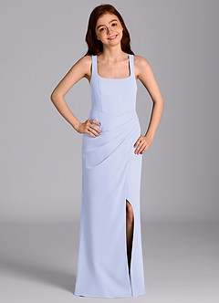 Azazie Mero Junior Vestido de Lavanda de Gasa de Corte Sirena con Plisado image3