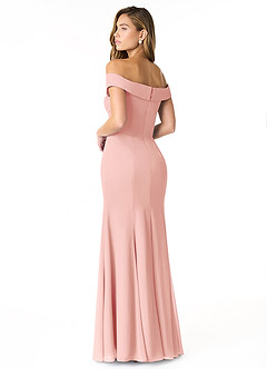 Azazie Lecia Bridesmaid Dresses Rosette Empire Off-The-Shoulder Pleated Chiffon Convertible Dress image6