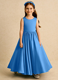 Azazie Nellia Flower Girl Dresses Blue Jay A-Line Bow Matte Satin Dress image5