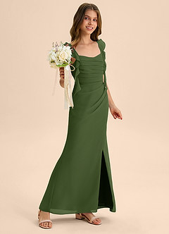 Azazie Jessamine Junior Olive Mermaid Sweetheart Neckline Chiffon Dress image4