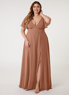 Azazie Kimber Robes de demoiselle d'honneur Robe Trapèze en Mousseline de soie Manches à volants Bronze image6