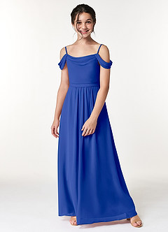 Azazie Alivia Junior Royal Blue A-Line Off the Shoulder Chiffon Dress image5