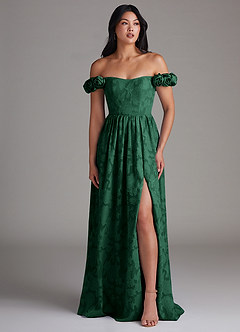 Azazie Autumn Brautjungfernkleider Wandelbar A-Linie Schulterfrei Blumen-Burnout Kleid Dunkelgrün image5