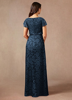 Azazie Lehi Mother of the Bride Dresses Dark Navy A-Line Boatneck Floral Burnout Dress image2