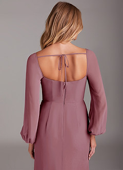 Azazie Charissa Bridesmaid Dresses Vintage Mauve Sheath Long Sleeve Chiffon Dress image2