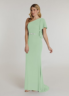 Azazie Pia Mère de la mariée Robes Robe Sirène en Crêpe Élastique Plissée Vert Sauge image3