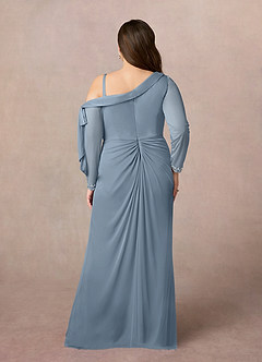 Azazie Marna Mother of the Bride Dresses Dusty Blue Sheath One Shoulder Mesh Dress image3