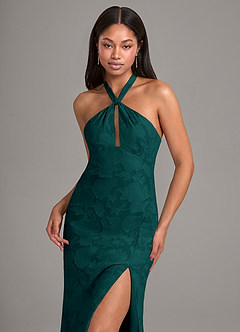 Azazie Ailany Bridesmaid Dresses Pine A-Line Pleated Floral Burnout Dress image2