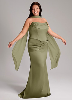 Azazie Sorrel Vestidos de damas de honor Vestido de Pistacho de Satén Elástico de Corte Sirena Convertible con Sin tirantes image9