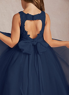 Azazie Calla Flower Girl Dresses Dark Navy Ball-Gown Lace Tulle Dress image4