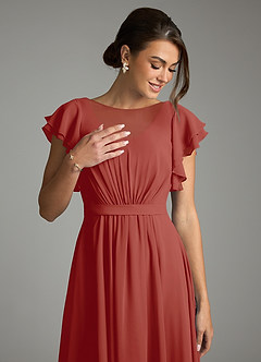 Azazie Daphne Modest Bridesmaid Dresses A-Line Ruffled Chiffon Floor-Length Dress image5