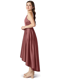 Azazie Jemima Junior Amethyst A-Line with Pockets Stretch Satin Dress image3