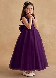 Azazie Cookie Flower Girl Dresses Grape A-Line Bow Tulle Dress image3