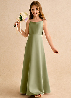 Azazie Joella Girls Formal Flower Girl Dresses Moss Green A-Line Pleated Matte Satin Dress image3