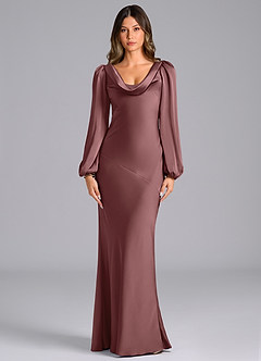 Azazie Rylina Bridesmaid Dresses Vintage Mauve Mermaid Long Sleeve Stretch Satin Dress image1