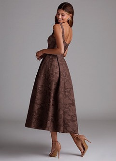 Azazie Amalie Bridesmaid Dresses Ganache A-Line Pleated Floral Burnout Dress image2