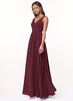 Azazie Keyla Bridesmaid Dresses Cabernet A-Line V-Neck Pleated Chiffon Dress image2