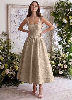 Sephone Light Apricot Beading Rhinestone Jacquard Maxi Dress image4