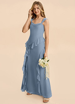 Azazie Sloane Junior A-Linie Herzausschnitt Chiffon Kleid Staubblau image4