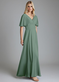 Azazie Pamela Bridesmaid Dresses Eucalyptus A-Line V-Neck Pleated Chiffon Dress image4