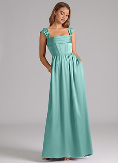 Azazie Hattie Robes de demoiselle d'honneur Robe Trapèze en Satin extensible Corset Aqua image3