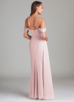 Azazie Amyra Bridesmaid Dresses Blushing Pink Sheath Off the Shoulder Chiffon Convertible Dress image4