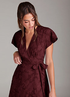 Azazie Ling Bridesmaid Dresses Cabernet A-Line Pleated Floral Burnout Dress image7