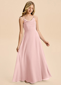 Azazie Gia Junior Powder Pink A-Line Pleated Chiffon Dress image4