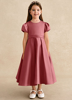 Azazie Princess Flower Girl Dresses Antique Rose A-Line Pleated Matte Satin Dress image5