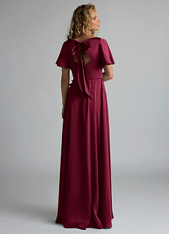 Azazie Kimber Bridesmaid Dresses Burgundy A-Line Ruched Stretch Satin Dress image2