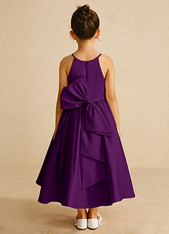 Azazie Sunray Flower Girl Dresses Grape A-Line Spaghetti Strap Matte Satin Dress image1