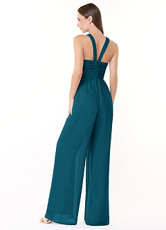 Azazie Berdie Bridesmaid Dresses Ink Blue Halter Chiffon Jumpsuit image4