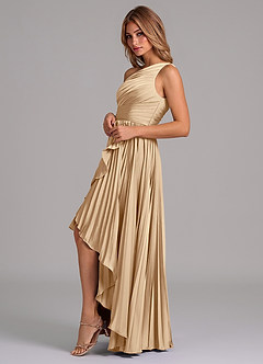 Azazie Lyrica Bridesmaid Dresses Champagne A-Line One Shoulder Stretch Satin Dress image5
