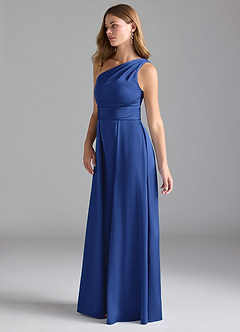 Azazie Dallas Vestidos de damas de honor Vestido de Azul Real de Satén Elástico de Corte en A con Hombro unilateral image5