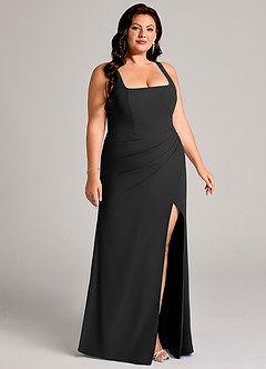 Azazie Mero Bridesmaid Dresses Black Sheath Pleated Chiffon Dress image13