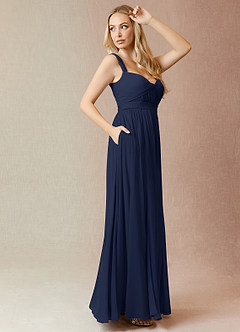 Azazie Reniya Bridesmaid Dresses Dark Navy A-Line Pleated Mesh Convertible Dress image3