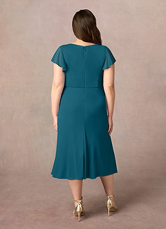 Azazie Vera Mère de la mariée Robes Robe Trapèze en Maille Col V plissé Bleu Encre image9