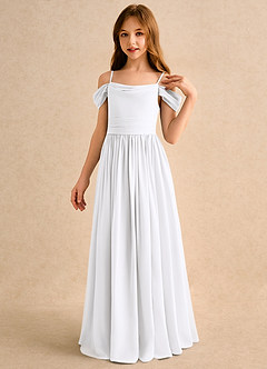 Azazie Shia Junior Formal Flower Girl Dresses White A-Line Off the Shoulder Chiffon Dress image3