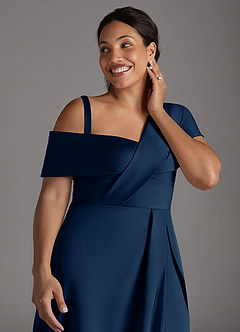 Azazie Milton Mother of the Bride Dresses Dark Navy A-Line Pleated Stretch Satin Dress image14