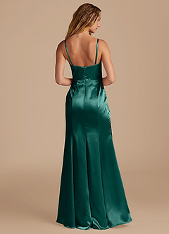 Azazie Marzia Bridesmaid Dresses Pine Mermaid Pleated Metallic Satin Dress image5