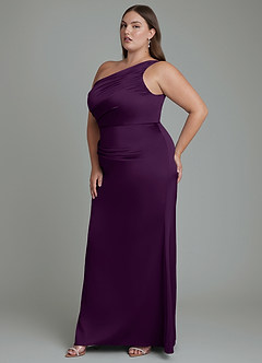 Azazie Akilah Brudtärnklänningar Klänning av Sjöjungfru i Stretch Satin One-shoulder Druva image11