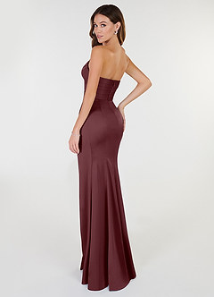 Azazie Yola Bridesmaid Dresses Sangria Sheath V-Neck Pleated Stretch Satin Convertible Dress image4